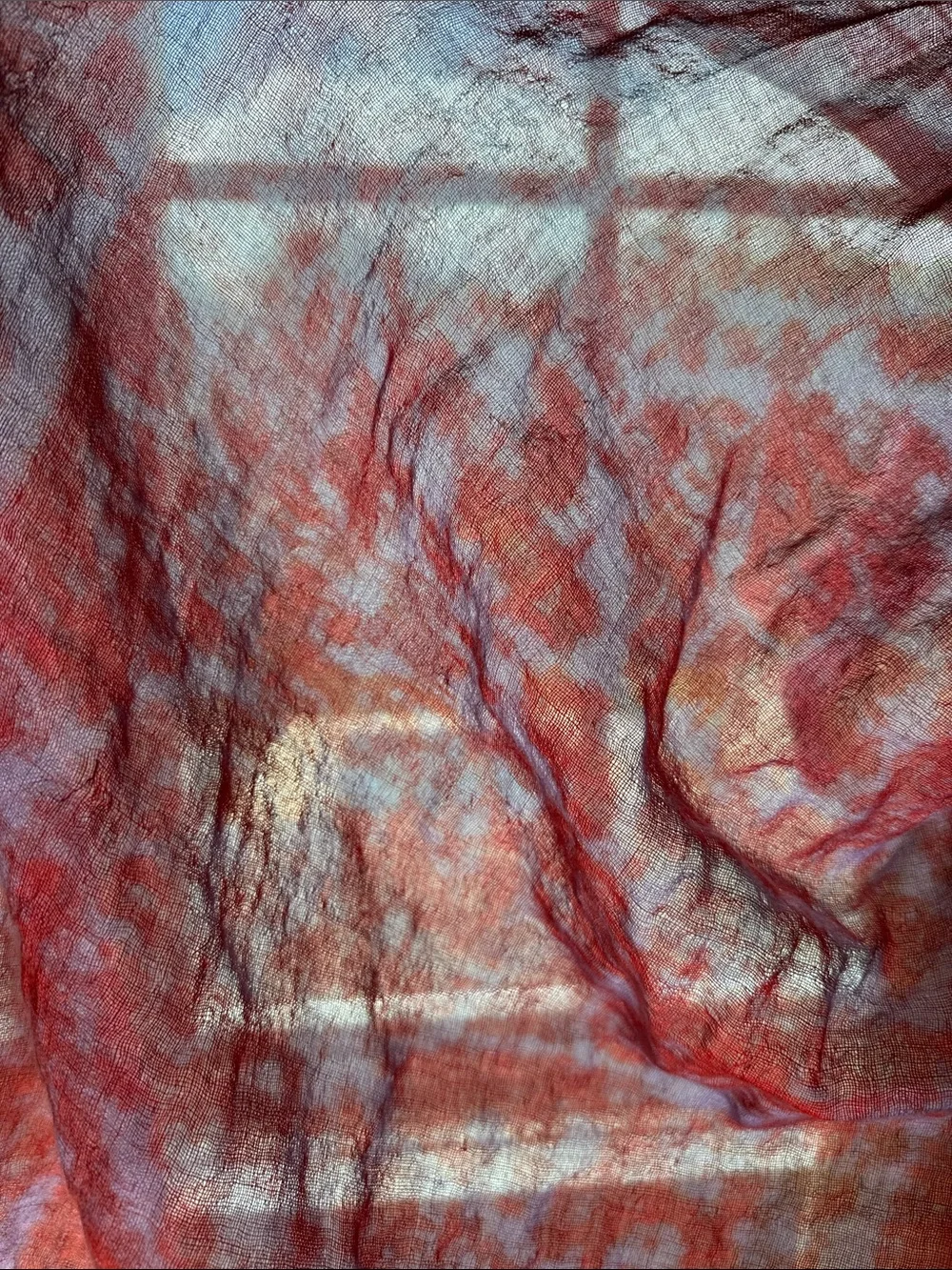 J. Crew red and purple patterned wrap.